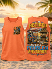 Men's Funny I'm Retired Not My Problem Anymore Skeleton Print Casual Tank Top gracestitchs