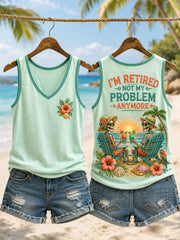 Women's Funny I'm Retired Not My Problem Anymore Skeleton Print Casual Vest gracestitchs