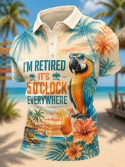 Men's I'm Retired It's 5 O'clock Everywhere Parrot Print Casual Polo gracestitchs
