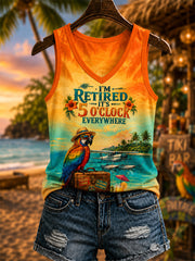 Women's I'm Retired It's 5 O'clock Everywhere Parrot Print Casual V-Neck Vest gracestitchs