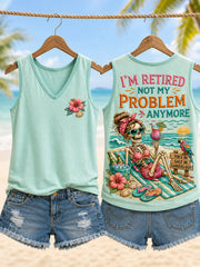 Women's Funny I'm Retired Not My Problem Anymore Skeleton Print Casual Vest gracestitchs