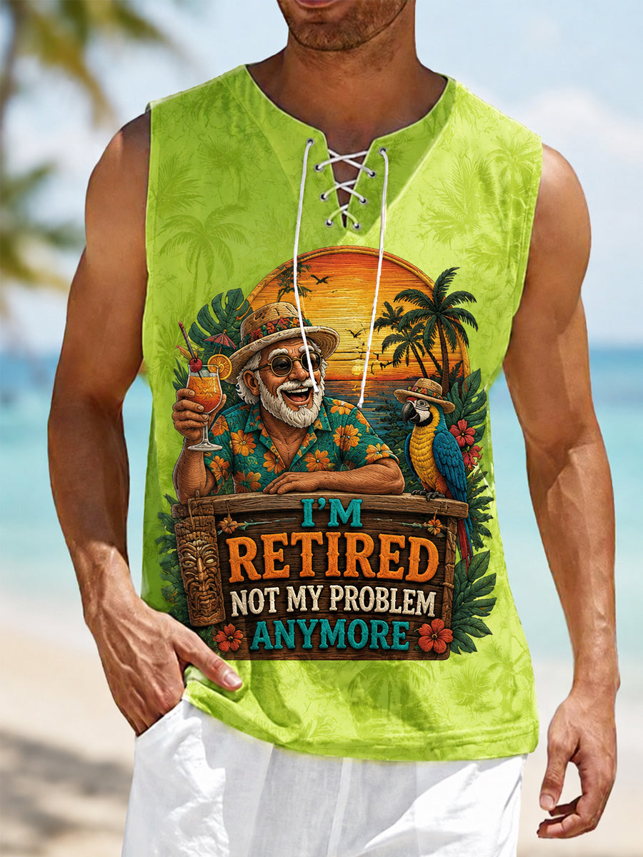 Men's Funny I'm Retired Not My Problem Anymore Print Casual Tank Top gracestitchs
