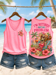 Women's Funny I'm Retired Not My Problem Anymore Skeleton Print Casual Tank Top gracestitchs