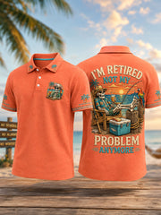 Men's Funny I'm Retired Not My Problem Anymore Skeleton Print Casual Polo gracestitchs