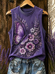 Women's Purple Flora Art Print Vest Top gracestitchs