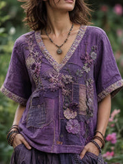 Women's linen short-sleeved T-shirt gracestitchs