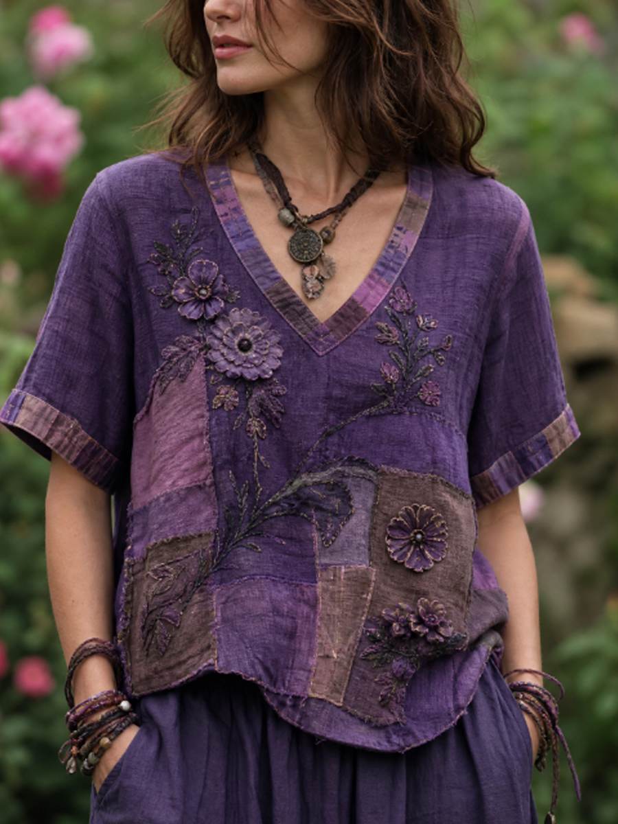 Women's linen short-sleeved T-shirt gracestitchs