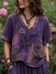 Women's linen short-sleeved T-shirt gracestitchs