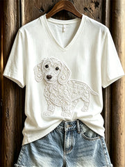 Women's Lovely Dachshund Dog Lace Art Print short-sleeved T-shirt gracestitchs