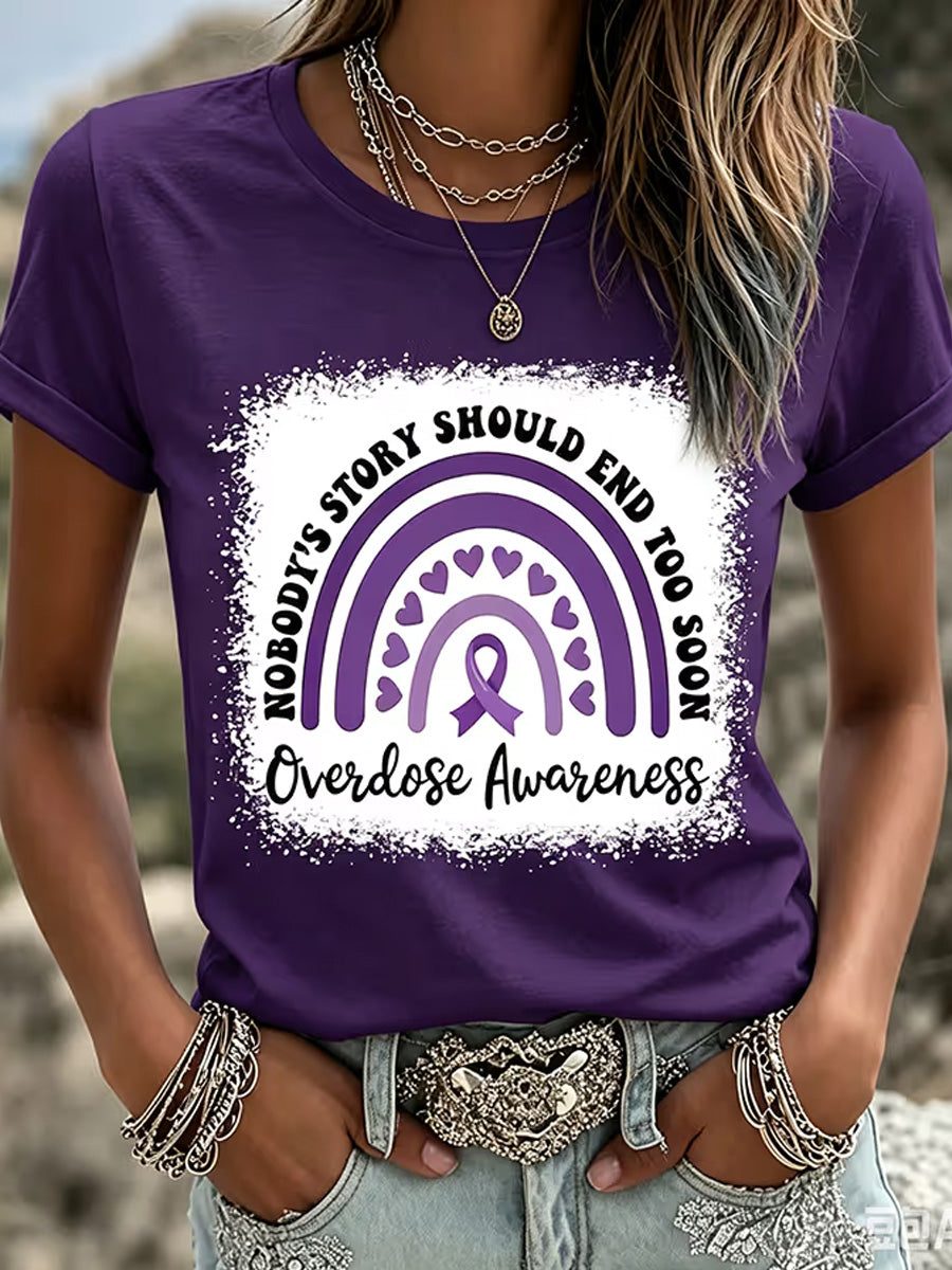 Women's Noboody's Story Should End Too Soon Overdose Awareness Print Tee gracestitchs
