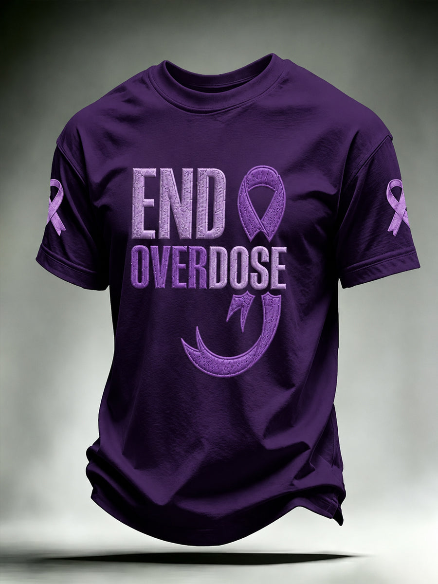 Men's Overdose Awareness Purple Ribbon Print T-shirt gracestitchs