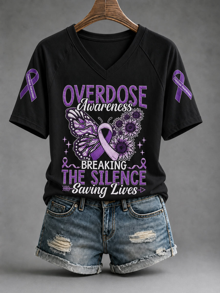 Women's Overdose Awareness Breaking The Silence Saving Lives Print T-shirt gracestitchs