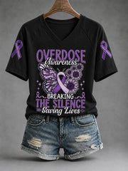 Women's Overdose Awareness Breaking The Silence Saving Lives Print T-shirt gracestitchs