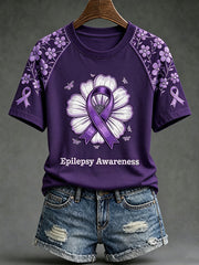Women's Alzheimer's disease awareness pattern printed casual short-sleeve T-shirt gracestitchs