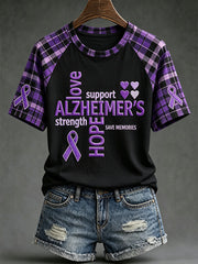 Women's Alzheimer's disease awareness pattern printed casual short-sleeve T-shirt gracestitchs