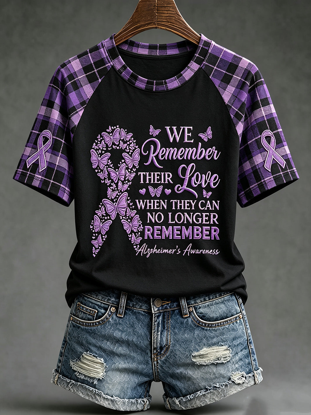 Women's Alzheimer's disease awareness pattern printed casual short-sleeve T-shirt gracestitchs