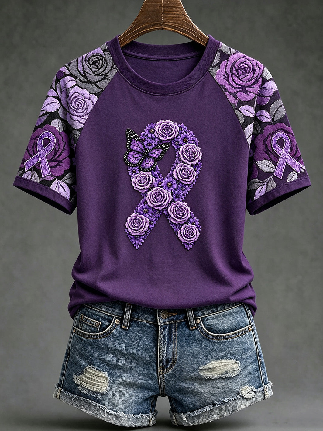 Women's Alzheimer's disease awareness pattern printed casual short-sleeve T-shirt gracestitchs