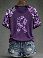 Women's Alzheimer's disease awareness pattern printed casual short-sleeve T-shirt gracestitchs