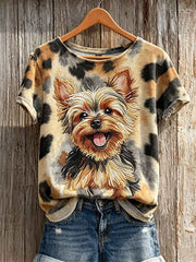 Women's Yorkshire Terrier & Dog Coat Pattern Print short-sleeved T-shirt