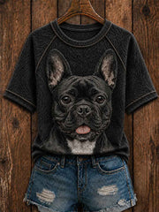 Women's Cute French Bulldog Art Round Neck Short Sleeve T-shirt