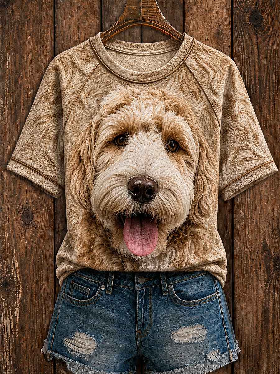 Women's Cute Labradoodle Art Round Neck Short Sleeve T-shirt