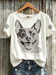 Women's cute dog pattern printed casual short-sleeve T-shirt