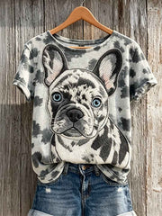 Women's French Bulldog & Dog Coat Pattern Print short-sleeved T-shirt