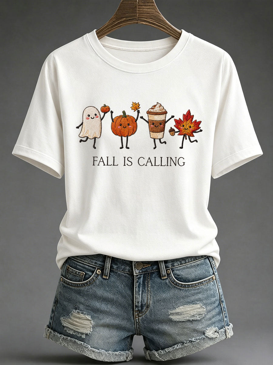 Women's 'Fall Is Calling' Printed Casual T-Shirt gracestitchs