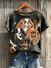 Women's King Charles Spaniel Dogs & Dog Coat Pattern Print short-sleeved T-shirt