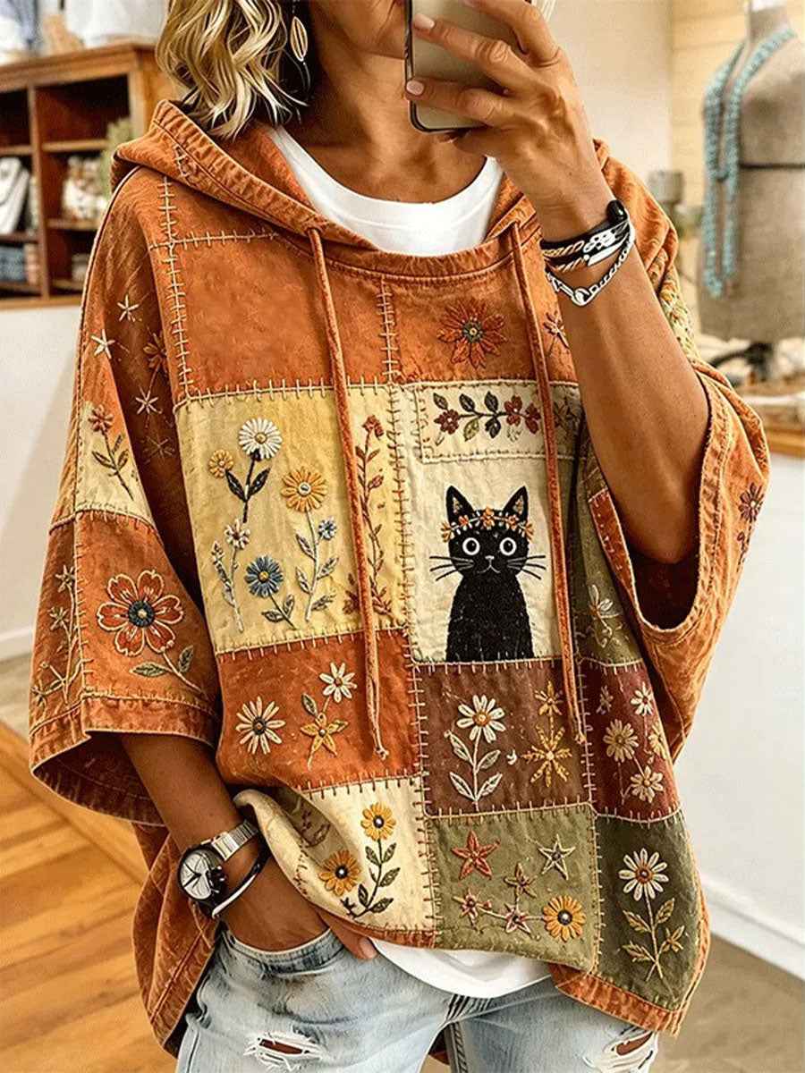 Women's Cat Print Art Casual Top gracestitchs