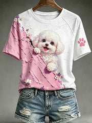 Women's Dog Art Print Casual T-Shirt