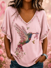 Women's Breast Cancer Awareness Hummingbird Hang Shot Short Sleeve T-Shirt gracestitchs