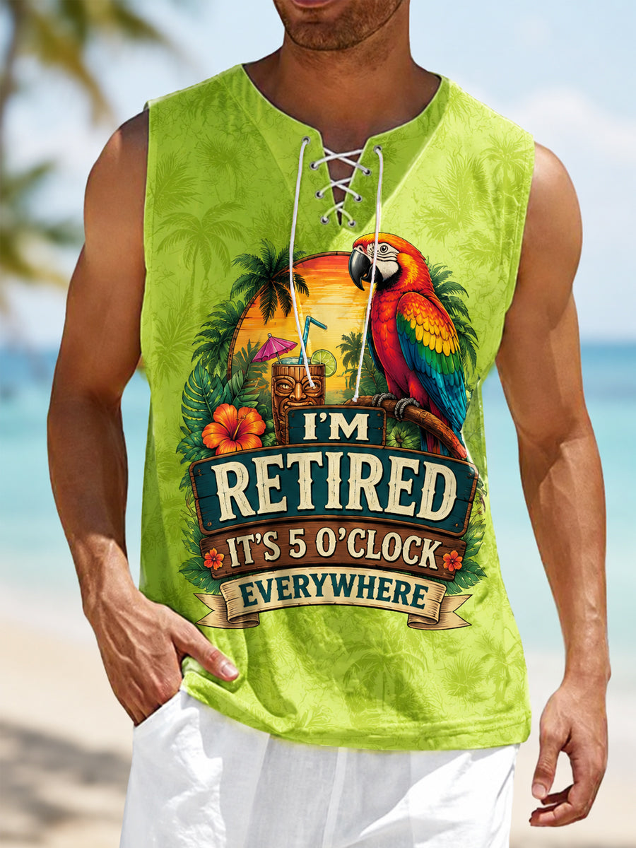 Men's I'm Retired It's 5 O'clock Everywhere Parrot Print Casual Vest gracestitchs