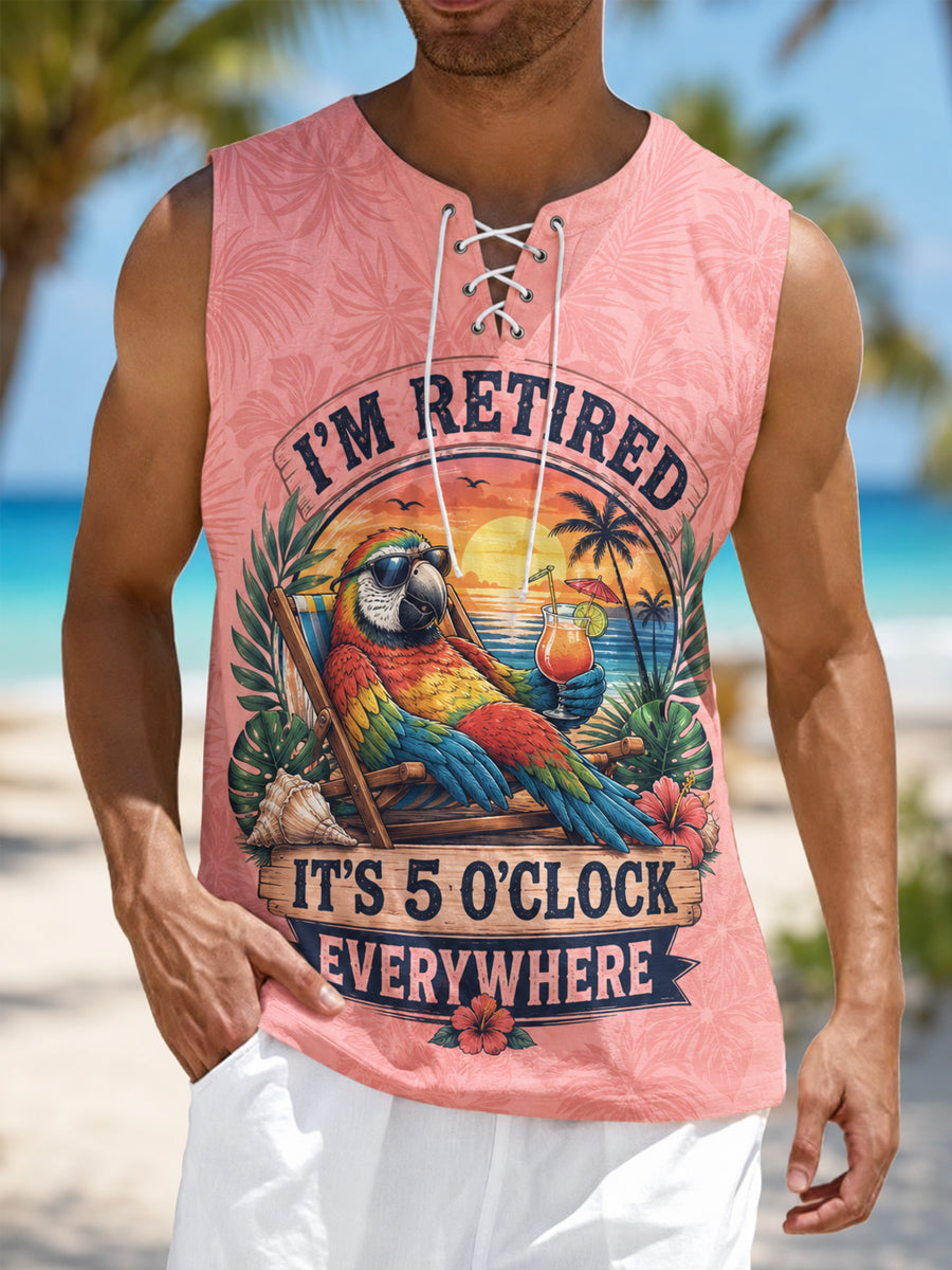 Men's I'm Retired It's 5 O'clock Everywhere Parrot Print Casual Vest gracestitchs