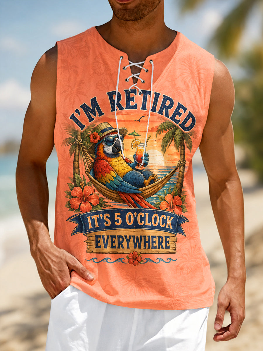 Men's I'm Retired It's 5 O'clock Everywhere Parrot Print Casual Vest gracestitchs