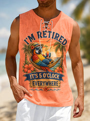 Men's I'm Retired It's 5 O'clock Everywhere Parrot Print Casual Vest gracestitchs