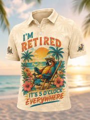 Men's I'm Retired It's 5 O'clock Everywhere Parrot Print Casual Polo gracestitchs
