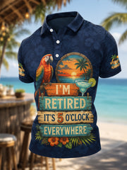 Men's I'm Retired It's 5 O'clock Everywhere Parrot Print Casual Polo gracestitchs
