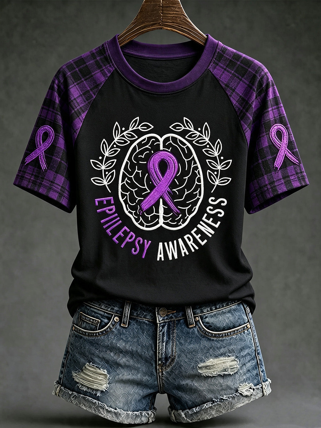 Women's Alzheimer's disease awareness pattern printed casual short-sleeve T-shirt gracestitchs