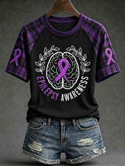Women's Alzheimer's disease awareness pattern printed casual short-sleeve T-shirt gracestitchs