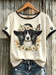 Women's cute dog pattern printed short-sleeved T-shirt gracestitchs
