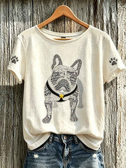 Women's cute dog pattern printed short-sleeved T-shirt gracestitchs
