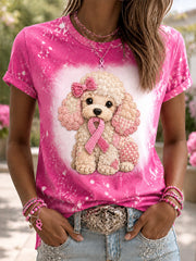 Women's Hope For A Cure Pink Ribbon Dog Print Breast Cancer Awareness Support Tee gracestitchs