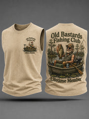 Men's Funny Old Bastards Fishing Club Lifetime Member Print Casual Tank Top gracestitchs
