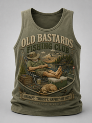 Men's Funny Old Bastards Fishing Club Lifetime Member Print Casual Tank Top gracestitchs