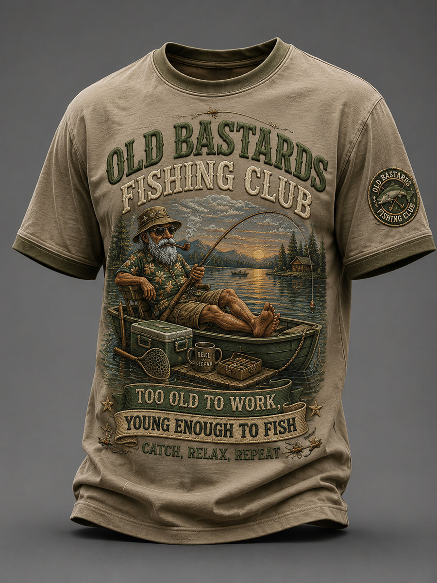 Men's Funny Old Bastards Fishing Club Lifetime Member Print Short Sleeve T-shirt gracestitchs