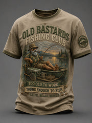 Men's Funny Old Bastards Fishing Club Lifetime Member Print Short Sleeve T-shirt gracestitchs