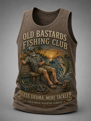 Men's Funny Old Bastards Fishing Club Lifetime Member Print Casual Tank Top gracestitchs