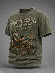 Men's Funny Old Bastards Fishing Club Lifetime Member Print Casual Tee gracestitchs