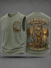 Men's Funny Old Bastards Fishing Club Lifetime Member Print Casual Tank Top gracestitchs